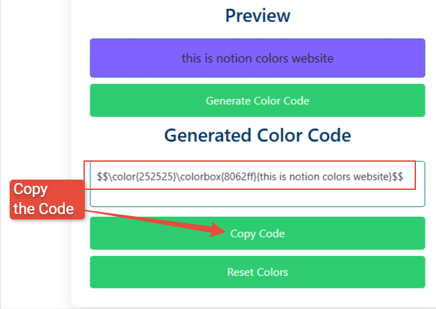 Notion Colors Tool Code Preview Image