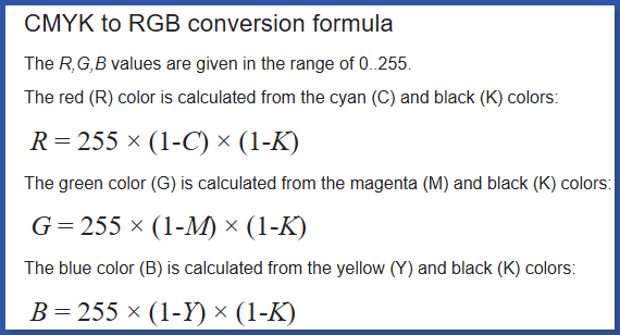 CMYK to RGB conversion formula