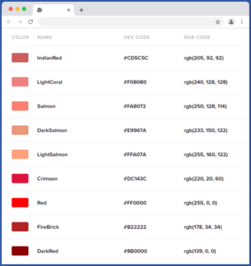 HTML Color Names: List of Named Colors with HEX, RGB &amp; HSL