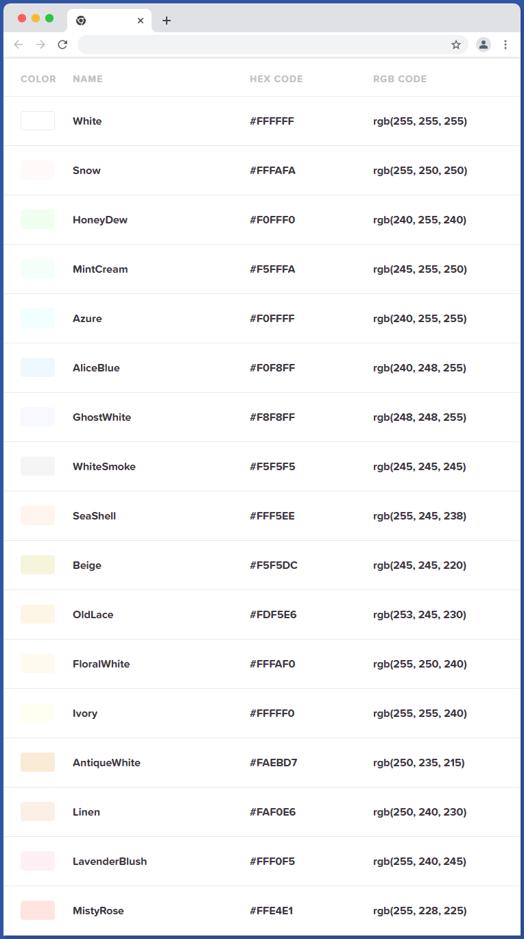 White HTML Color Names