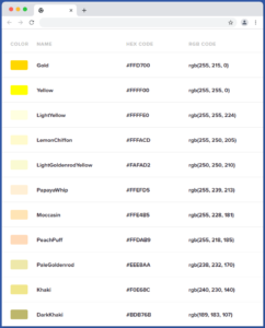 HTML Color Names: List of Named Colors with HEX, RGB & HSL